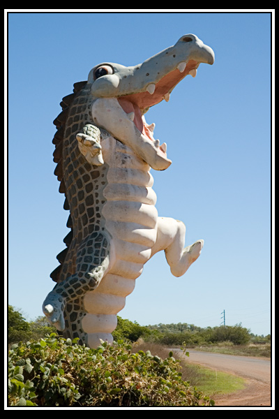 tourist croc statue
