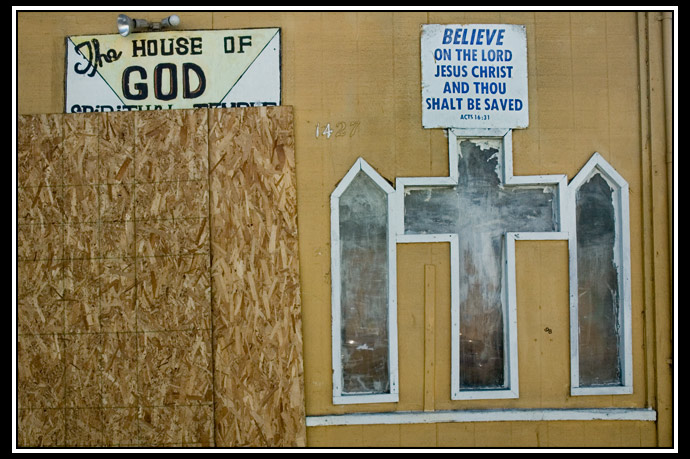 boarded up church